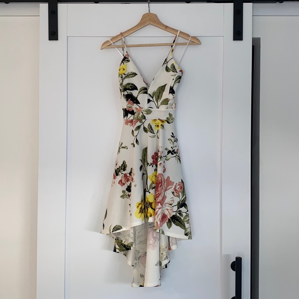 White Floral Mid High Low Dress